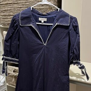 Ahara Navy Blue Dress with White Trim